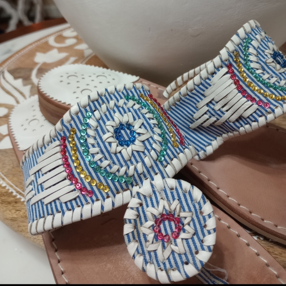 Jack Rogers Beaded Leather Sandals with Blue Accents Size 7.5 - Picture 2 of 6